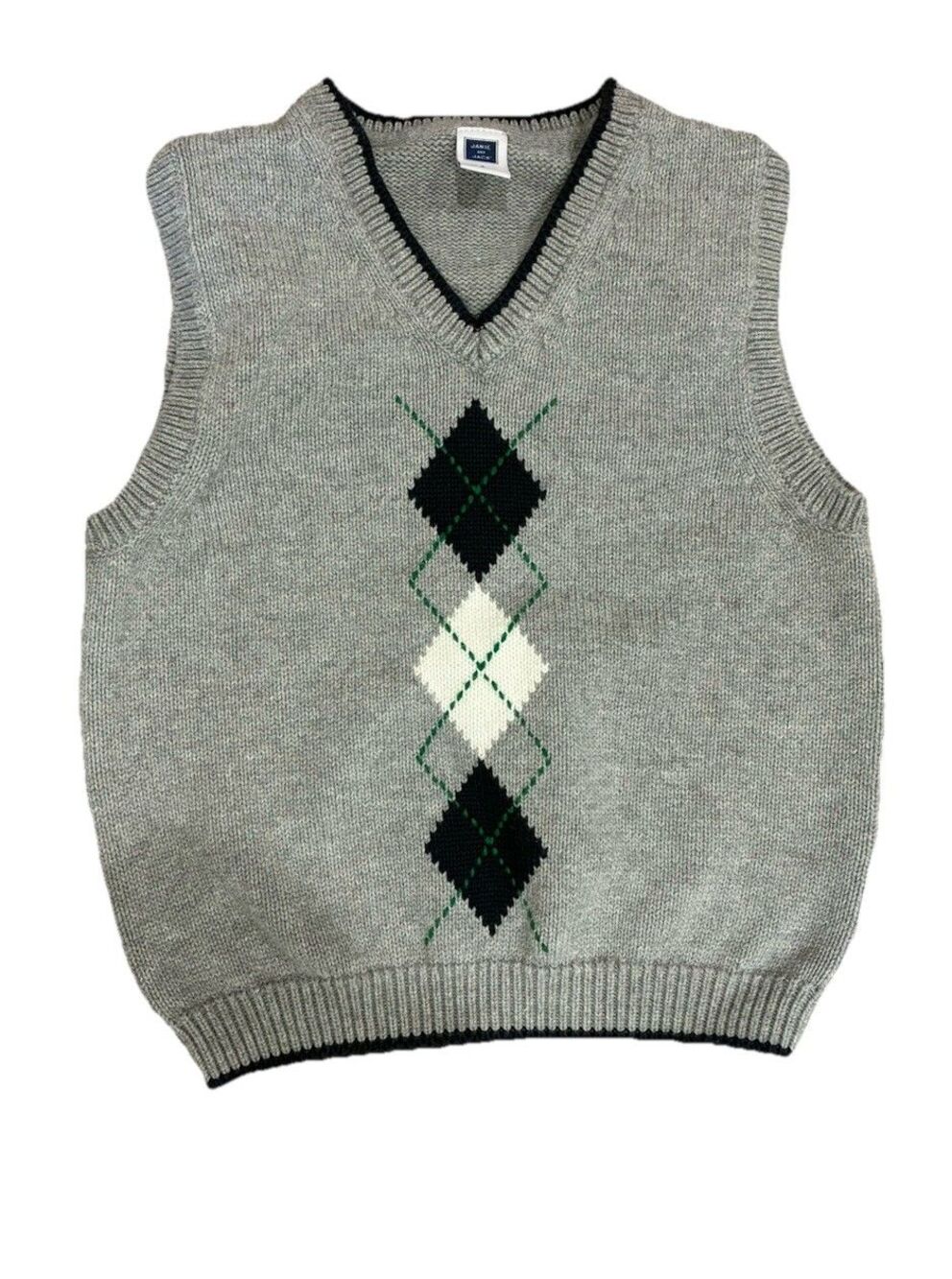 Janie And Jack Boys Size 4 Sleeveless Argyle Sweater Vest Pullover V-Neck Gray